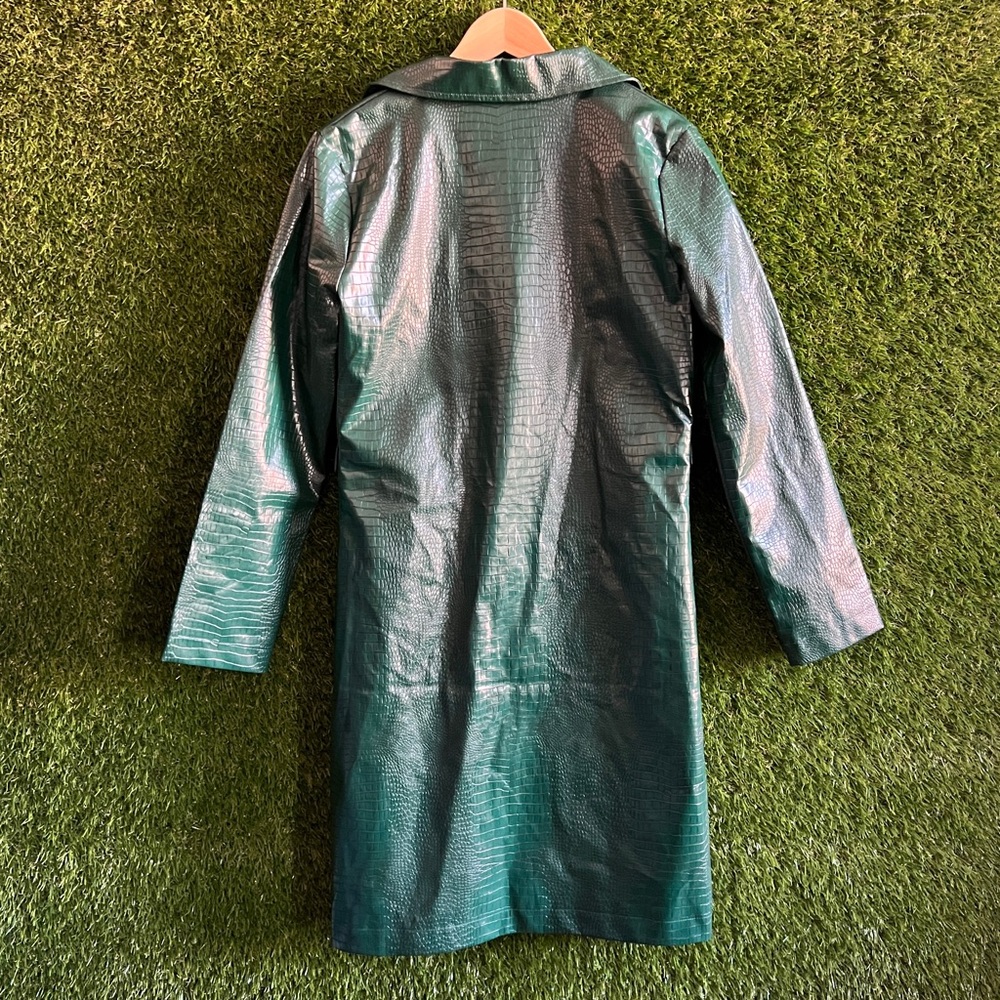 Tiger Mist Green Faux Crocodile Trench Coat - Picture 3 of 9